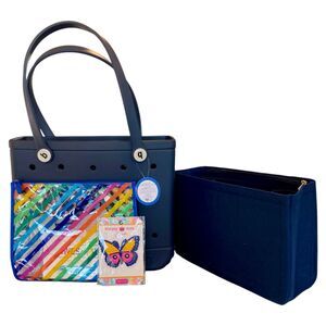 NWT Navy Blue Baby Bogg Bag ,Multi Stripe Insert, blue felt organizer insert, +